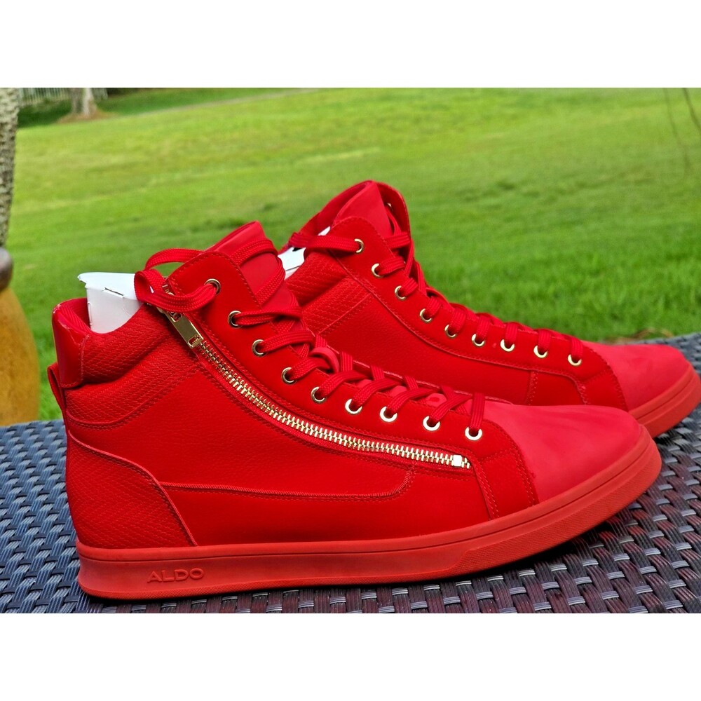 ALDO Antonio Red High-Top Sneakers Men’s Size 12 EU 45 Zip Lace-Up Casual Street